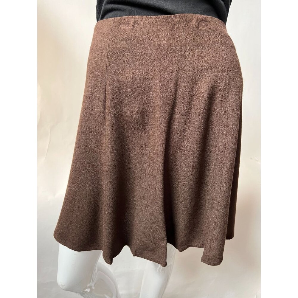 Vintage Express Brown Rayon A-Line Mini Skirt With Side Zipper Closure For Women